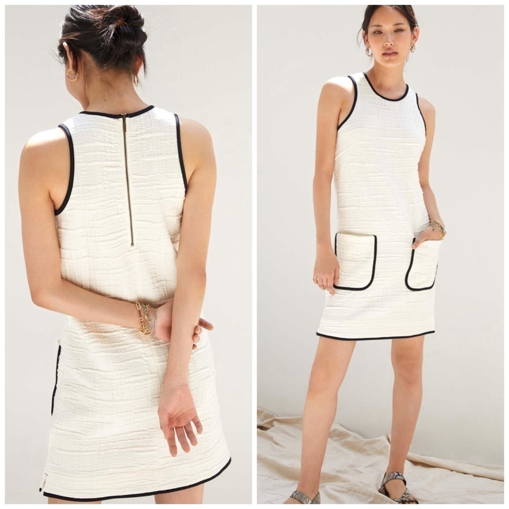 Anthropologie Maeve Patch Pocket Mini Dress White Black Size Small - Picture 1 of 11